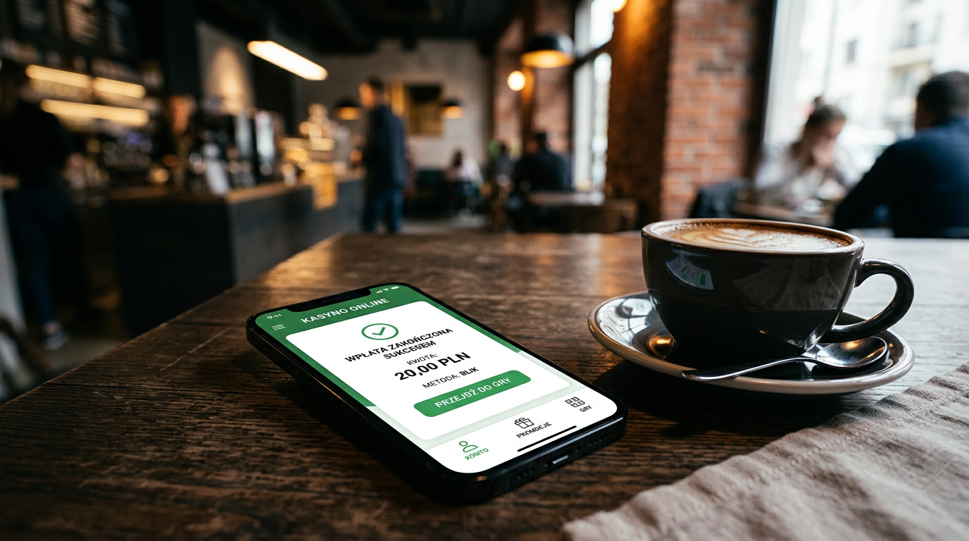 Smartfon z aplikacją kasyna online i potwierdzeniem płatności BLIK na 20 zł